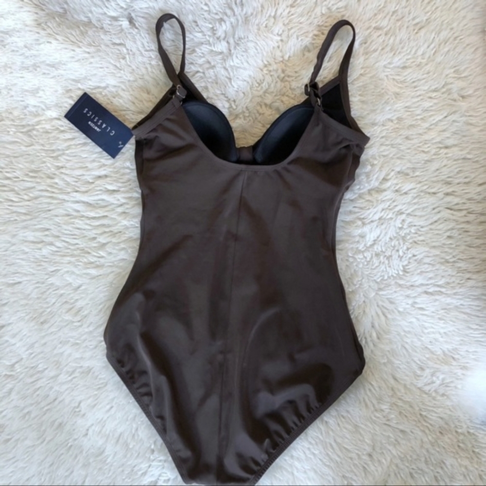 NFS NWT Jantzen Classics Brown One-Piece Swimsuit Slimming Tummy Control - Picture 5 of 9